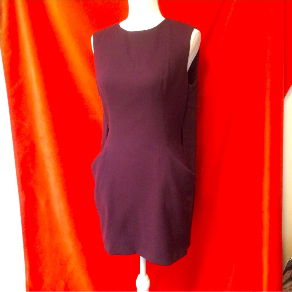Alexander McQueen mini cape dress sleeveless wool burgundy size 42
